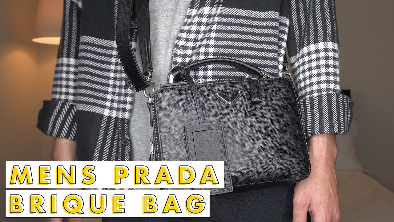 Prada Brique Re-nylon And Saffiano Leather Bag in Black for Men