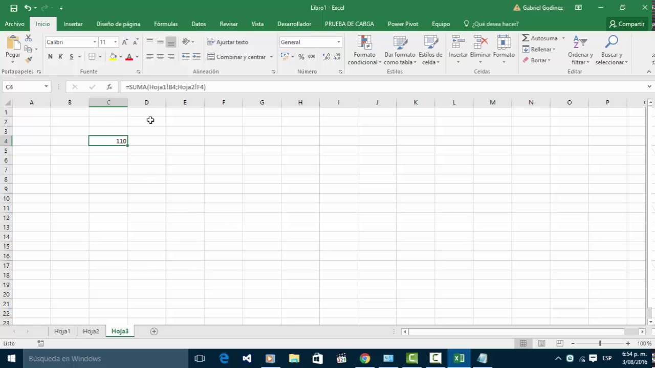 Sumar entre Hojas de Excel en un mismo Libro (Principiantes) Excel 2016 -  YouTube