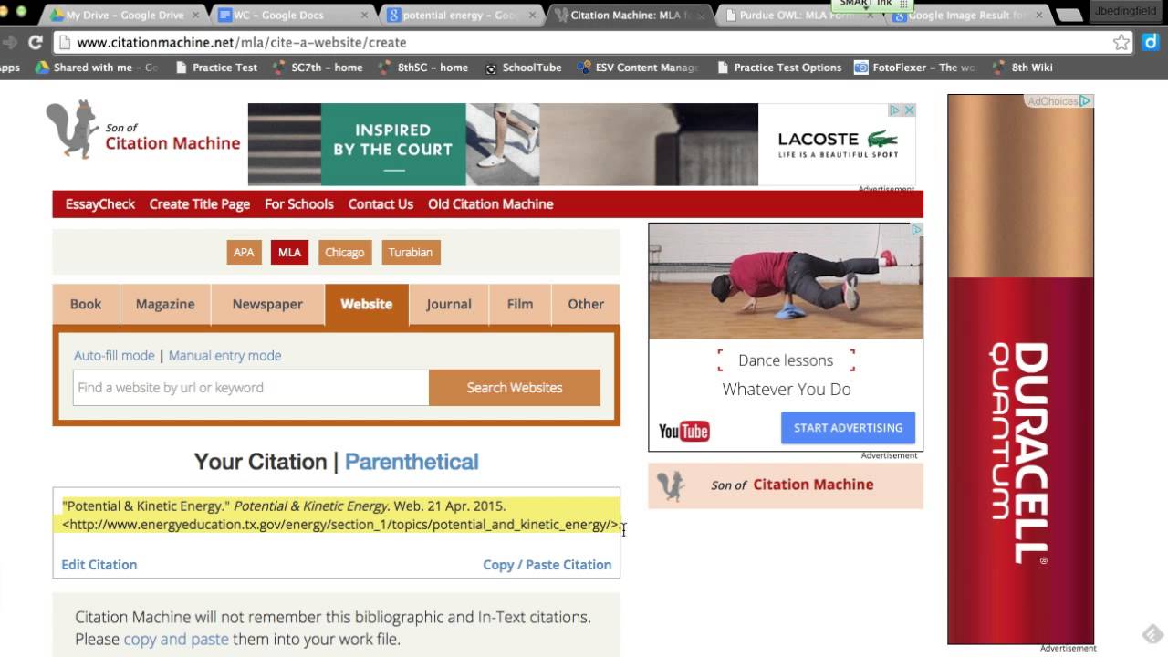 works cited page mla websites