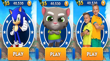 Sonic Dash vs Talking Tom Gold Run vs Vlad and Niki Run - All Characters Unlocked Android Gameplay