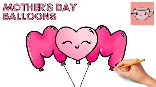 How To Draw Mother's Day - Mom Heart Balloons | Cute Kawaii | Easy Step By Step Drawing Tutorial screenshot 5