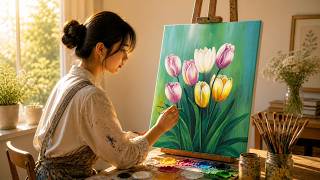 How to Paint Tulips Easily 🌷 | Acrylic Painting for Beginners