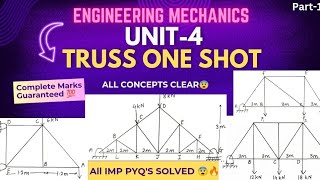 Engg Mechanics Unit-4 TRUSS ONE SHOT 🔥| TRUSS | SPPU PATTERN |#truss #sppu #endsem #pyq#engineering