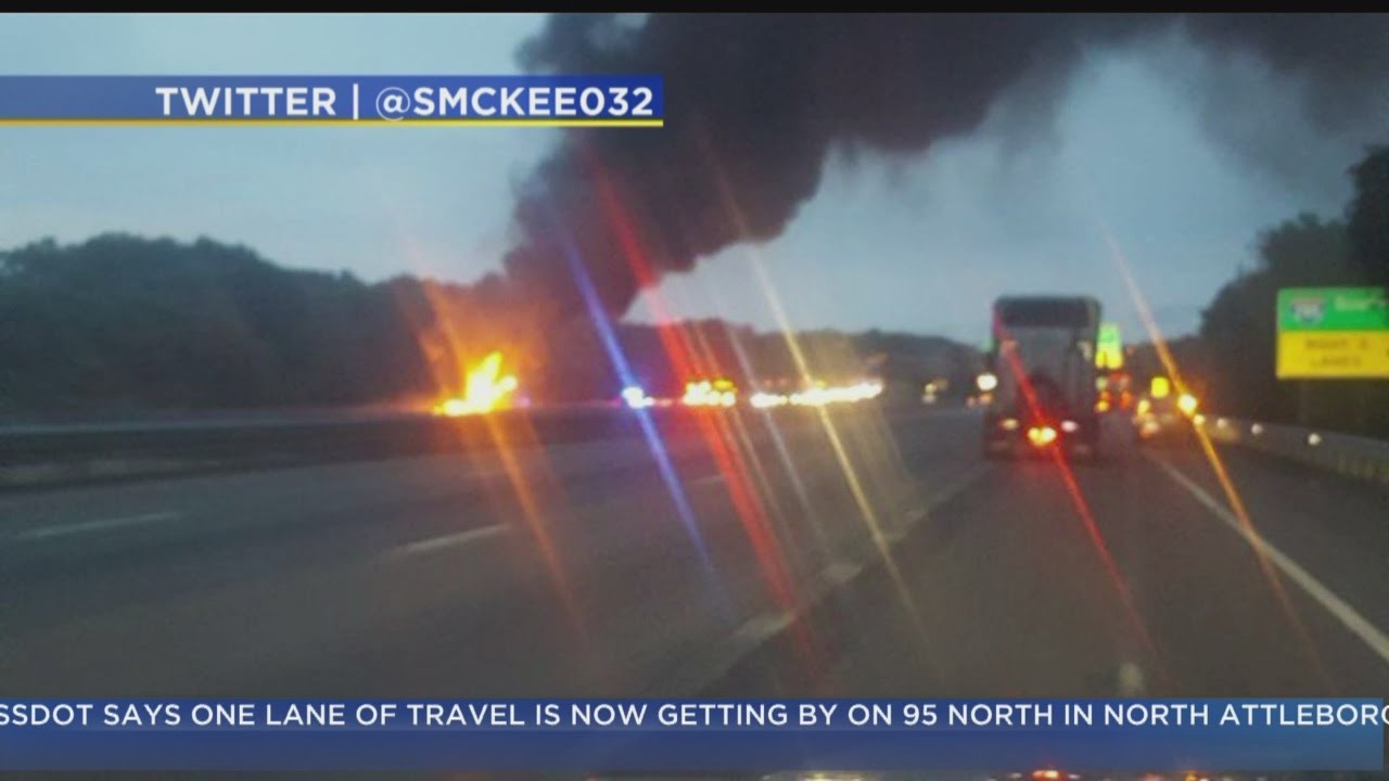 Truck Fire Shuts Down I-95 In North Attleboro - YouTube