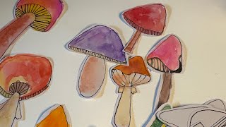 Watercolor Mushroom embellishments! Junk journal diy #armslengthart