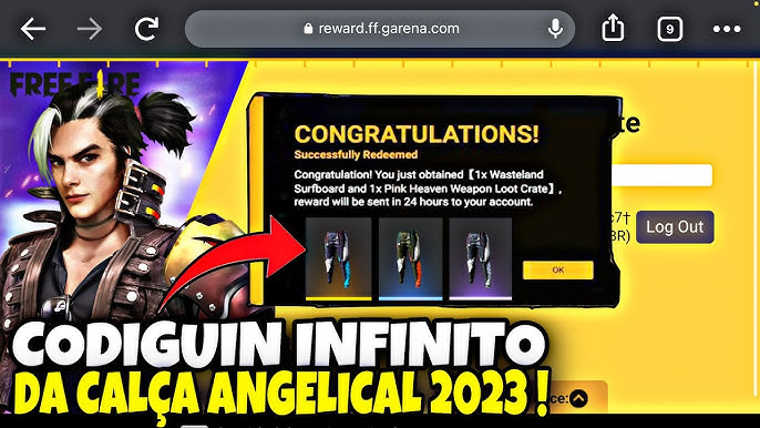 GERA DOR DE CODIGUIN INFINITO FREE FIRE MANIA ! CALÇA ANGELICAL BRANCA ,  PASSE DE ELITE ? 2023 ! 