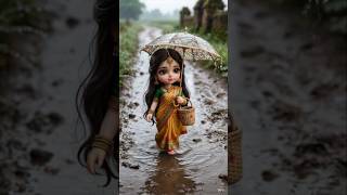 Tiny Doll Rain Cooking ASMR 🌧️ Crispy Puri Sabzi in Village Style #shorts #explore #trending