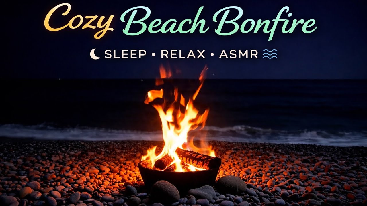 Cozy Beach Bonfire at Night 🌊🔥 Ocean Waves & Crackling Fire | Relax, Sleep, Study