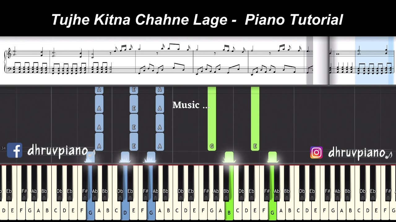♫ Tujhe Kitna Chahne Lage (Arijit Singh) Kabir Singh || Piano Tutorial + Music Sheet + MIDI