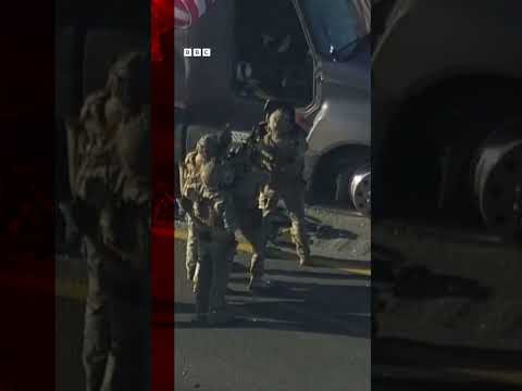 Moment swat team tears open lorry to arrest driver. #shorts #swat #us #texas #bbcnews