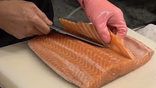 Salmon Cutting Skills 鮭魚切割技能 - How to Cut a Salmon for Sashimi