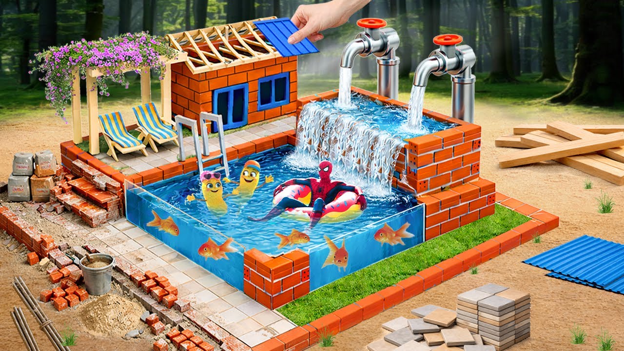 DIY Mini Tractor Rebuilds a Solid Brick House and Pool with Modern Water System | Science Project