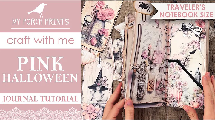 PINK HALLOWEEN TRAVELER'S NOTEBOOK TN JOURNAL TUTORIAL 🦇💗My Porch Prints Junk Journal Ideas