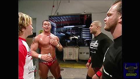 Batista attacks (Randy Orton, Chris Jericho, Chris Benoit) Backstage: Raw, November 8, 2004