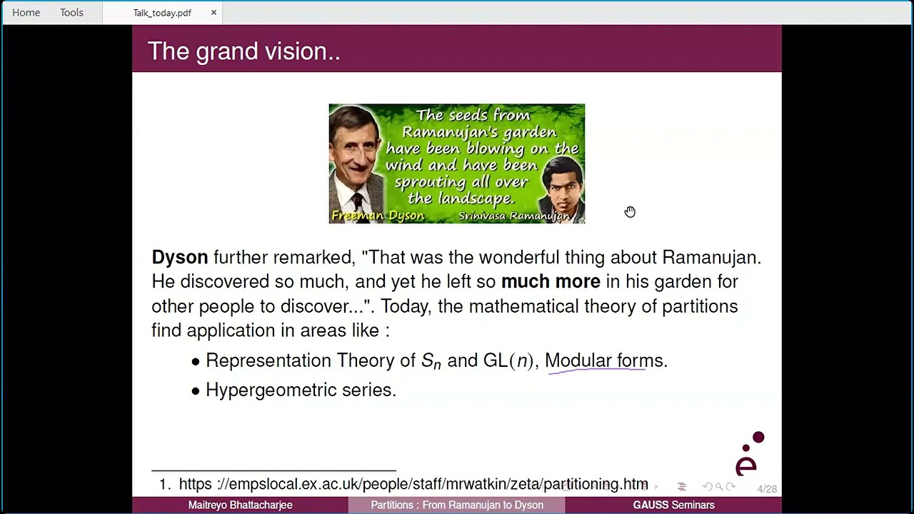 Partitions - From Ramanujan to Dyson | Maitreyo Bhattacharjee | GAUSS Seminars, University of Iowa