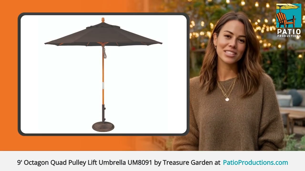 Treasure Garden 9' Octagon Quad Pulley Lift Market Umbrella UM809