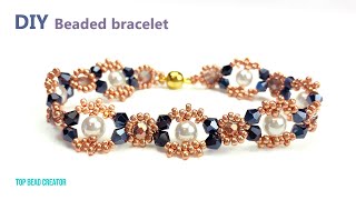 DIY Pearl and Bicone beaded bracelet making tutorial.