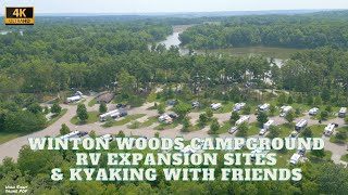 4K Drone Footage - Winton Woods Campground Expansion RV Sites - Kayaking with Friends