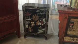 Chinese Black Lacquer Hardstone Cabinet