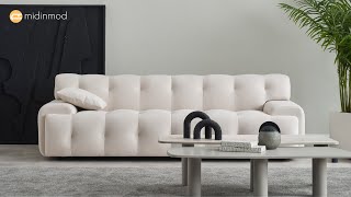Bring a touch of elegance and comfort to your living room with the Brigitte Cream Velvet Sofa. screenshot 2