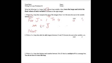 VB Writing For Loops Worksheet 2