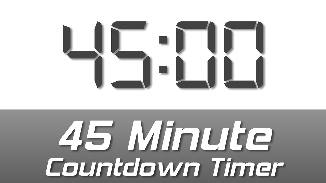 45 min simple white digital clock countdown timer with ending bell