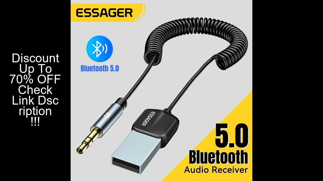 Essager Wireless Bluetooth 5.0 Receiver Adapter Handsfree Car Speaker 3.5mm Jack Aux Audio Music for