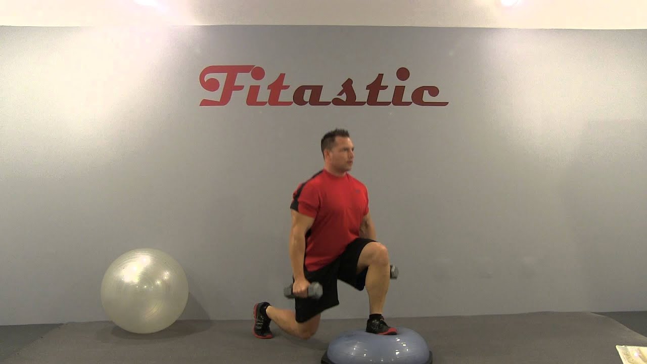 Bosu Ball Dumbbell Front Leg Lunge Jump - YouTube