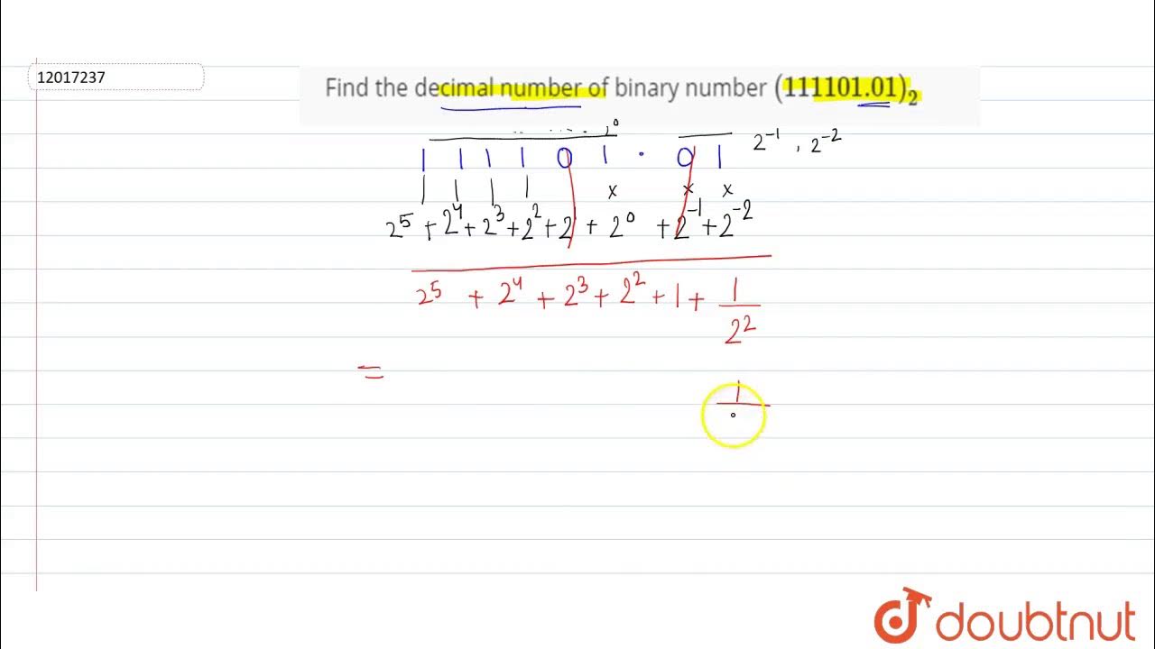 Find the decimal number of binary number `(111101.01)_(2)` - YouTube