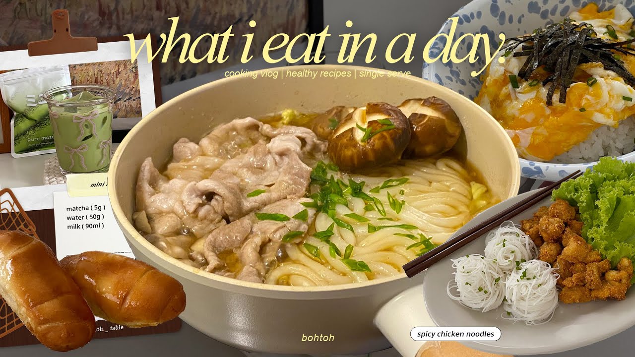 what i eat in a day🥖อบขนมปังใน air fryer ครั้งแรก!✨ชาบูอุด้ง,หมี่ไก่ป๊อบแซ่บ,ข้าวไข่ขยี้🍳(eng sub)
