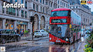 London, England, Rainy Day Walking Tour Asmr 4K Hdr Virtual Walk