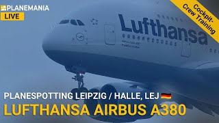 Planespotting LIVE Airbus A380 Cockpit-Crew-Training am Flughafen Leipzig Halle, Runway 26R / 08L