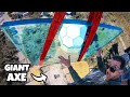 BULLETPROOF GLASS Vs. GIANT AXE BLADE from 45m!