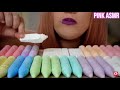 Pink asmr Rainbow chalk eating trying new food