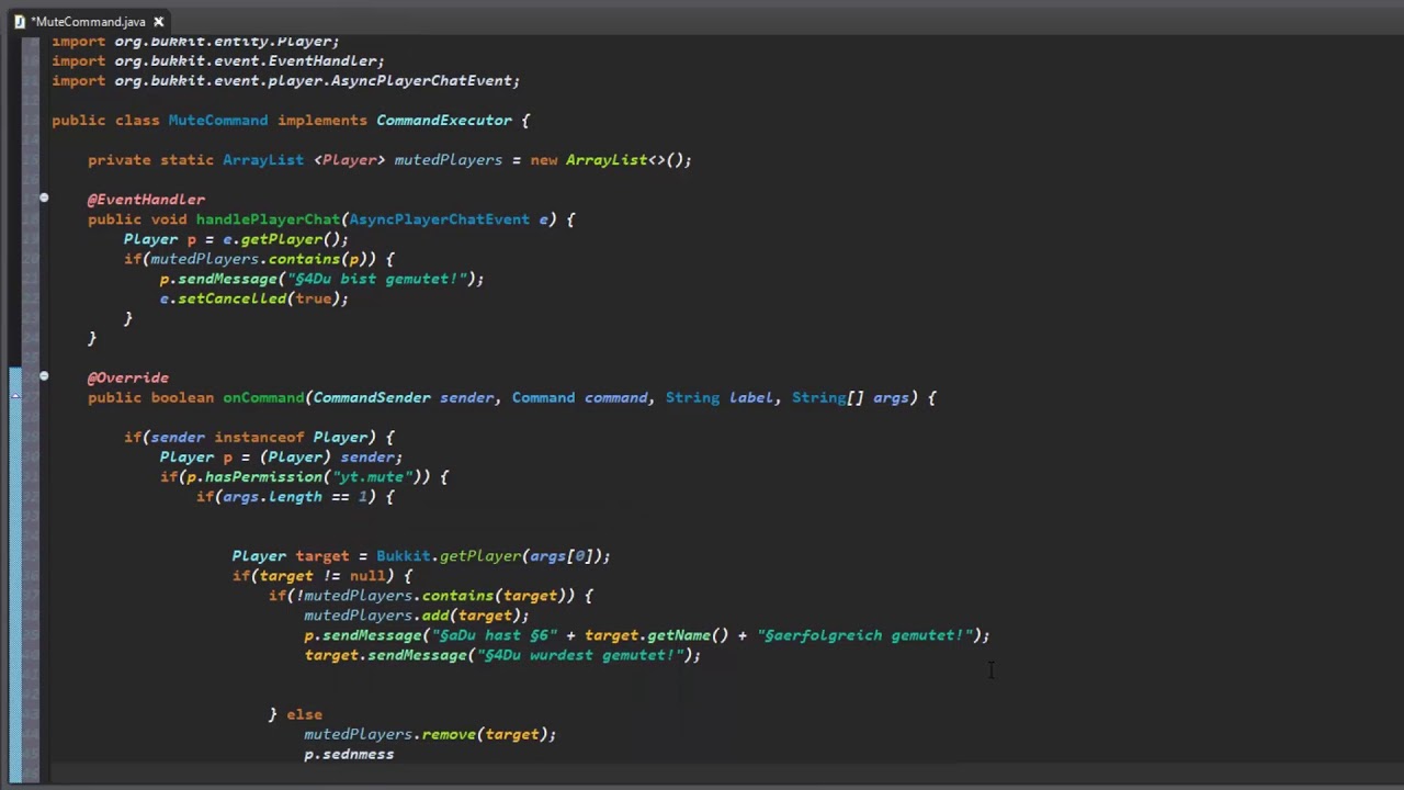 Minecraft Plugins programieren /mute Command!! YouTube