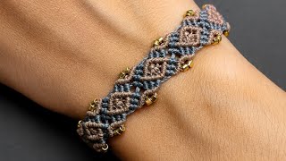 Pulseira Macrame 2 Cores Com Miçangas - Tutorial Passo a Passo - DIY Macrame Bracelet