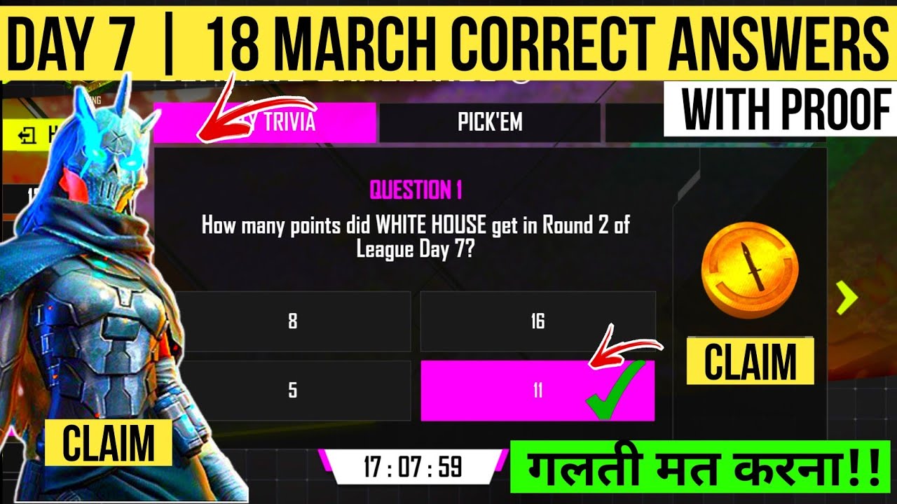 DAY 7 ANSWERS OF ESPORTS ULTIMATE CHALLENGE || 18 MARCH ANSWERS || Seventh Day Answers || 7️⃣ FBG