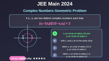 If z₁, z₂ are two distinct complex number such that |z₁−2z₂|/|1/2−z₁z₂| = 2, then | JEE MAIN 2024