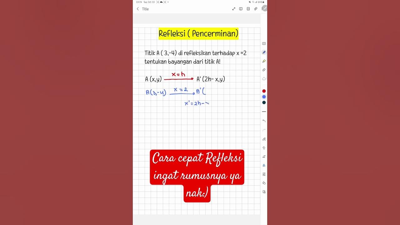 Cara Mudah Pencerminan Terhadap Garis x =h #pencerminan #refleksi#pencerminangaris#kakwahyu