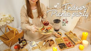 ASMR Cozy Indoor Picnic & Home Party with You🍓 sangria, bruschetta, smoothie bowl, fruit tea