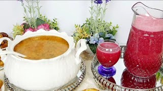 طريقة تحضير حريرة مغربية بالبلبولة ديال الشعير، مرفقة بعصير الشمندر.Soupe D'orge et jus de betterave