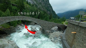 Flying low over a mountain stream on Gotthard Nord Portal with the DJI FPV
