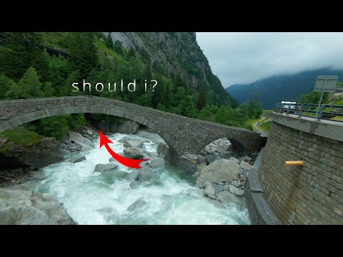 Flying low over a mountain stream on Gotthard Nord Portal with the DJI FPV