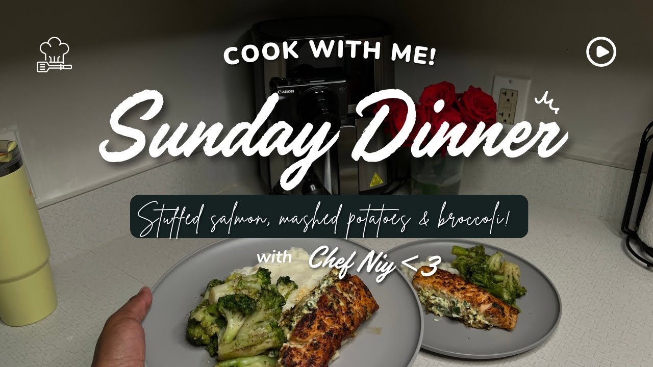 Cook Sunday Dinner with Me✰ *stuffed salmon w/ mashed potatoes & broccoli