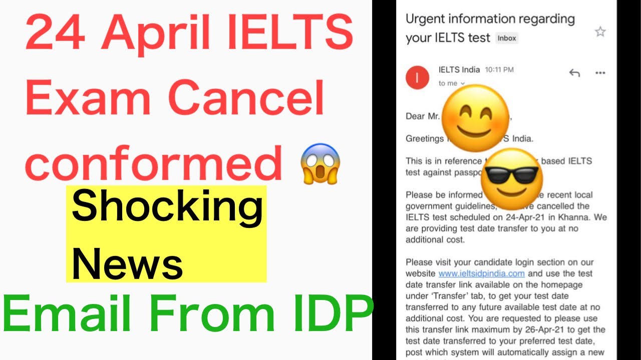 24 April 2021 IELTS Exam canceled 😱| students have got email from idp about Ielts exam | IELTS 