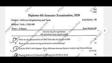 Jharkhand Diploma 6th Semester Software Engineering and Tool | PYQ | 2020 | CSE| #questionpaper