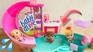New Baby Alive Crib Life Dolls Swimming In The New Pool Big Slide And Hot Tub