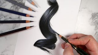 How To Draw Realistic Black Hair - Polychromos Colour Pencil Tutorial