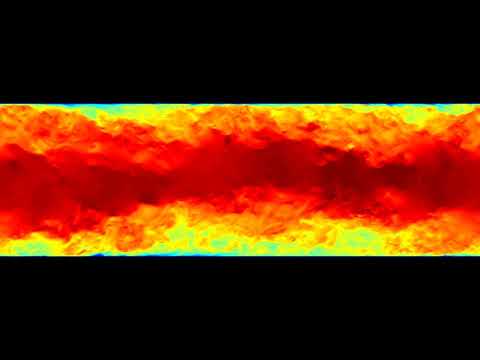 Turbulent pipe flow, longitudinal direction, streamwise velocity (0-17s)/in-plane vorticity(17-33s)