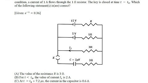 I n a circuit shown in the figure, the capacitor 𝐶 is initially uncharged and the key 𝐾 is open.